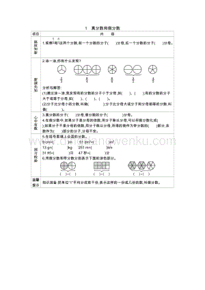 冀教版五年級下冊數學2.1真分數和假分數學案