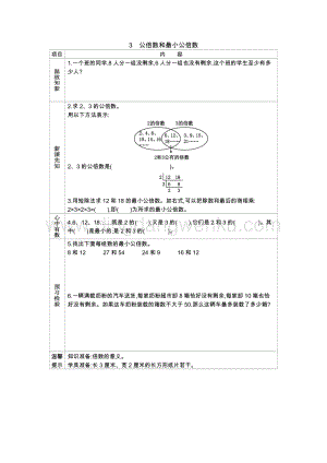 冀教版五年級下冊數學2.3公倍數和最小公倍數學案