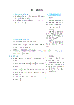 冀教版五年級下冊數學第4單元分數乘法知識點