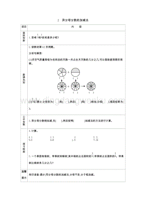 青島版（六年制）五年級下冊數學第五單元2.異分母分數的加減法 導學案