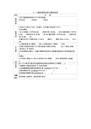 冀教版小學(xué)數(shù)學(xué)四年級下冊冀教版小學(xué)數(shù)學(xué)四年級下冊6.4小數(shù)的性質(zhì)及較大數(shù)的改寫導(dǎo)學(xué)案