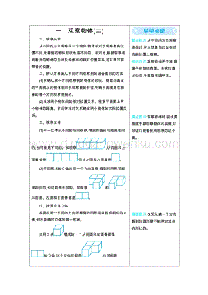 冀教版小學數學四年級下冊第1單元觀察物體（二）知識點