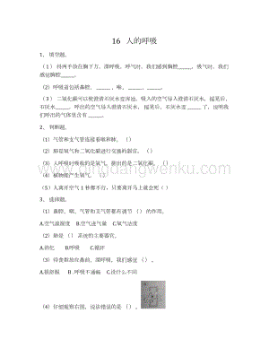 蘇教版小學科學三年級上冊5.1人的呼吸（習題