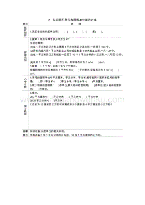 冀教版小學(xué)數(shù)學(xué)三年級(jí)下冊7.2認(rèn)識(shí)面積單位和面積單位間的進(jìn)率學(xué)案