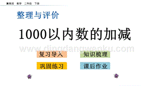 冀教版二年級下冊數學 整理與評價.2 1000以內數的加減 教學課件