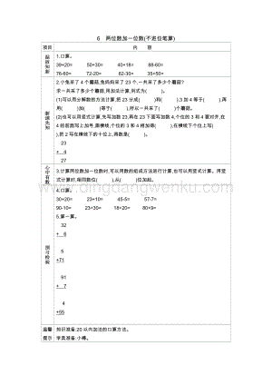 冀教版一年級下冊數學 5.6兩位數加一位數(不進位筆算) 導學案