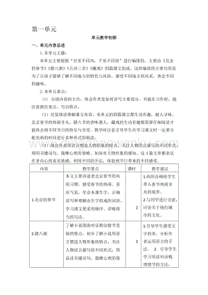 部編人教版小學(xué)語文六年級下冊 第一單元教學(xué)教學(xué)要點、課時及建議