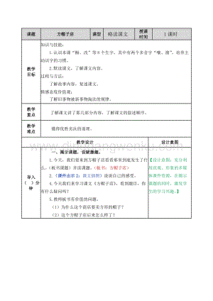 部編人教版小學語文三年級下冊方帽子店教案