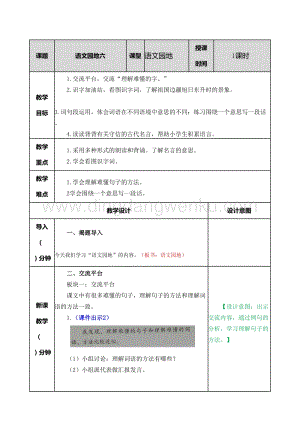 部編人教版小學語文三年級下冊語文園地（六）教案