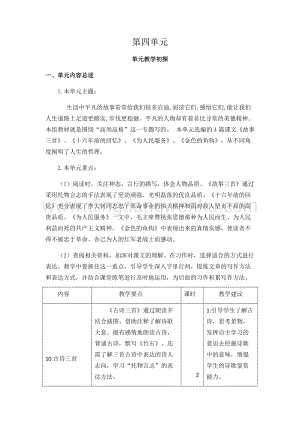 部編人教版小學(xué)語文六年級(jí)下冊(cè)第四單元教學(xué)教學(xué)要點(diǎn)、課時(shí)及建議