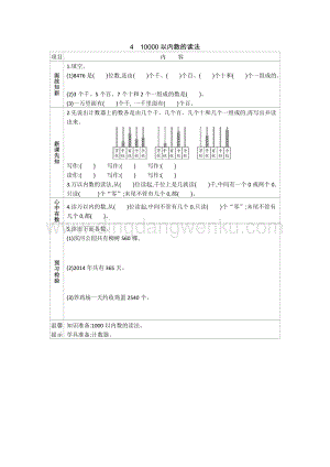人教版二年級下冊數學 7.4 10000以內數的讀法 學案
