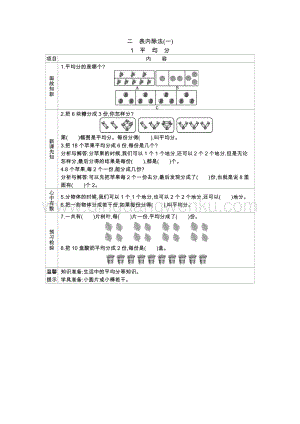 人教版二年級下冊數(shù)學(xué)2.1平均分學(xué)案