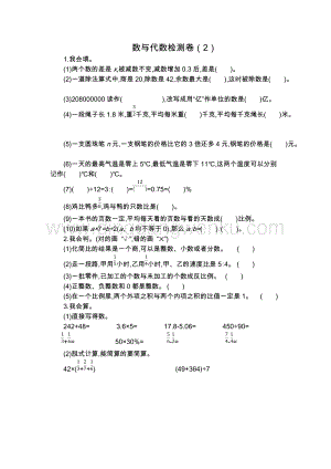 人教版六年級(jí)下冊(cè)數(shù)學(xué)數(shù)與代數(shù)檢測(cè)卷（2