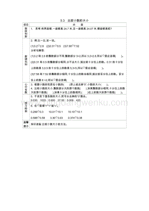 西師大版四年級下冊數(shù)學第五單元 5.3　比較小數(shù)的大小 導學案.docx
