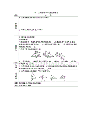 西師大版四年級(jí)下冊(cè)數(shù)學(xué)第四單元4.1三角形的認(rèn)識(shí)及高的畫法導(dǎo)學(xué)案.docx