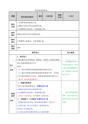 人教版部編版四年級下冊語文朋友相處的秘訣教案.doc