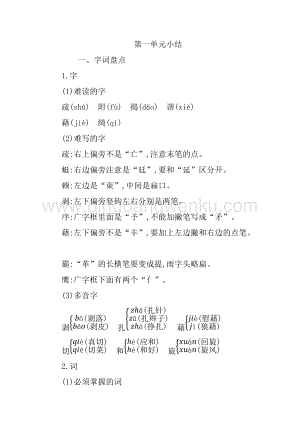 人教版部編版四年級下冊語文第一單元知識小結.docx