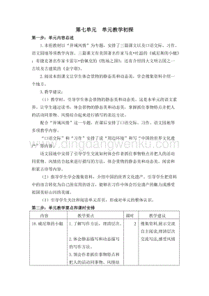 人教部編版五年級下冊語文第七單元教學建議、要點和課時安排.docx