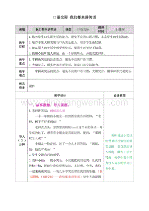 人教部編版五年級下冊語文 口語交際 我們都來講笑話 表格式教案.doc