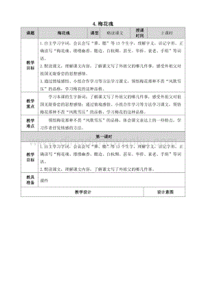 人教部編版五年級下冊語文 4.梅花魂 表格式教案.doc