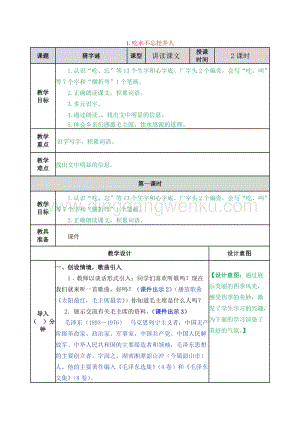 人教部編版（五四制）一年級下冊語文1.吃水不忘挖井人教案.docx