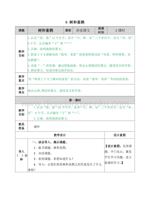 人教部編版（五四制）一年級下冊語文 6 樹和喜鵲 教案.docx