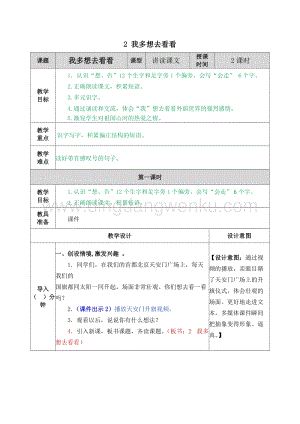 人教部編版（五四制）一年級(jí)下冊(cè)語(yǔ)文2我多想去看看教案.docx