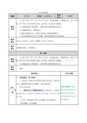 人教部編版（五四制）一年級下冊語文識字2姓氏歌教案.docx
