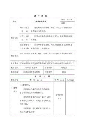 三年級(jí)下冊(cè)綜合實(shí)踐活動(dòng)表格式教案-1、玩具伴我成長(zhǎng)-長(zhǎng)春版.doc
