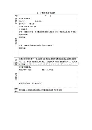 人教版小學數學四年級下冊第六單元 2.小數加減混合運算 導學案
