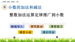 人教版小學(xué)數(shù)學(xué)四年級下冊第六單元6.6整數(shù)加法運(yùn)算定律推廣到小數(shù)PPT課件