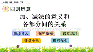 人教版小學數學四年級下冊第一單元1.1加、減法的意義和各部分間的關系PPT課件