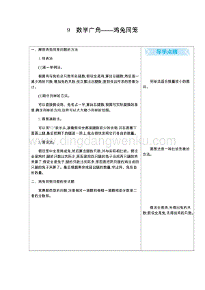 人教版小學數學四年級下冊第九單元9數學廣角-雞兔同籠知識點總結