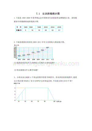 人教版小學數學五年級下冊第七單元7.1 認識折線統計圖 課時練習題