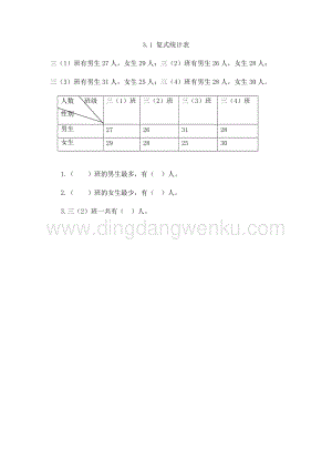 人教版小學數學三年級下冊第三單元3.1復式統計表課時練習題