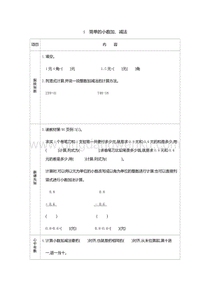 人教版小學(xué)數(shù)學(xué)三年級(jí)下冊(cè)第七單元4簡(jiǎn)單的小數(shù)加、減法導(dǎo)學(xué)案