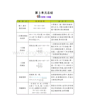 西師大版二年級下冊數學第三單元 三位數的加減法 知識點匯總
