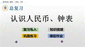西師大版一年級下冊數(shù)學(xué)第九單元 9.3認(rèn)識人民幣、鐘表 PPT課件