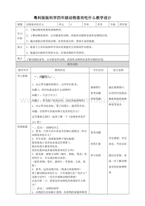 粵教版四年級下冊科學動物喜歡吃什么教案.doc