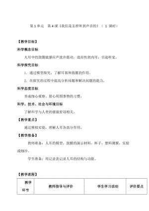 新教科版四年級上冊科學(xué)1.4我們是怎樣聽到聲音的教案.doc