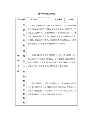 五年級上冊信息技術教學計劃-第一單元 快樂童年 西安交大版.docx