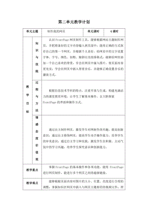 五年級下冊信息技術教學計劃-第二單元 制作我的網頁 西安交大版.docx