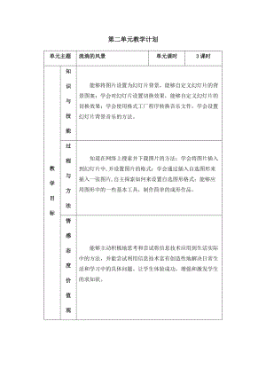 五年級上冊信息技術教學計劃-第二單元 流淌的風景 西安交大版.docx