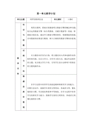 四年級下冊信息技術教學計劃-第一單元 第一單元 西安交大版.docx
