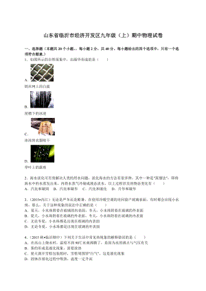 山東省臨沂市經(jīng)濟(jì)開發(fā)區(qū)九年級(jí)（上）期中物理試卷（解析版）.doc