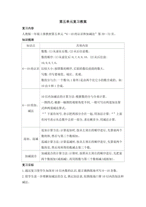 人教版一年級上冊數學第五單元復習教案.doc