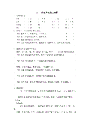 部編版四年級上冊語文22跨越海峽的生命橋課時練習題（含答案）.docx