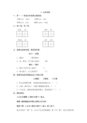 部編版四年級上冊語文11 去年的樹 課時練習題（含答案）.doc