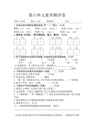 部編版小學(xué)語(yǔ)文五年級(jí)上冊(cè)第六單元素養(yǎng)測(cè)評(píng)卷.doc
