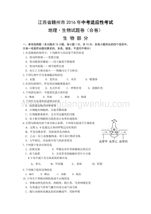 12.江西省贛州市中考適應性考試生物試題.doc